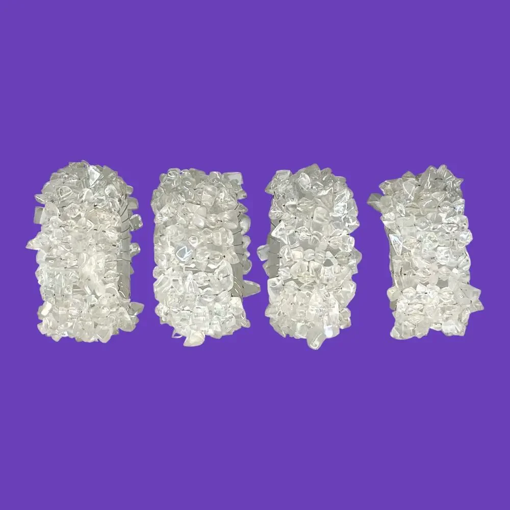 VTG White Iridescent NAPKIN HOLDER RINGS (4) Aurora Borealis Resin Stone Nuggets